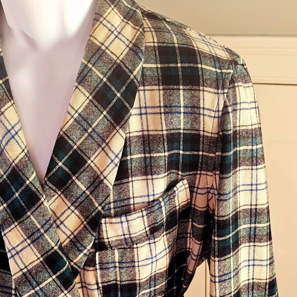 Vintage Pendleton Mens Wool Plaid Tartan Robe With Belted Waist & Shawl Collar - Picture 5 of 11